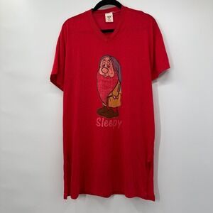 Disney Wear Sleepy Dwarf Vintage 1982 Red Deep V Neck Nightshirt Gown Sleepy